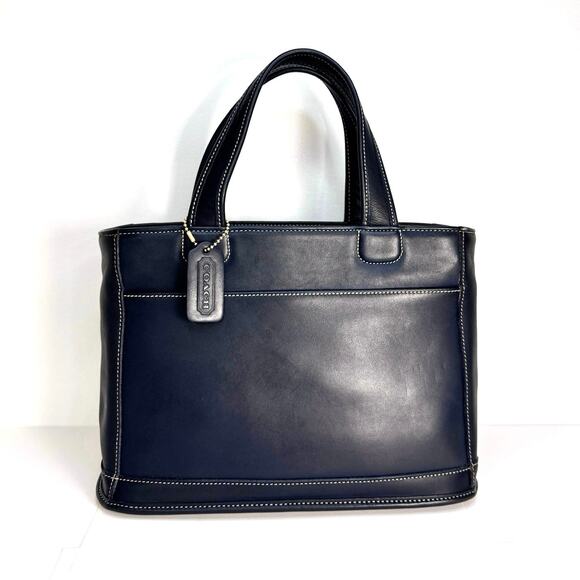 Coach Bleeker Satchel Navy Leather with Twilly and Gold C Bag Charm Vintage 1999 - Picture 7 of 9
